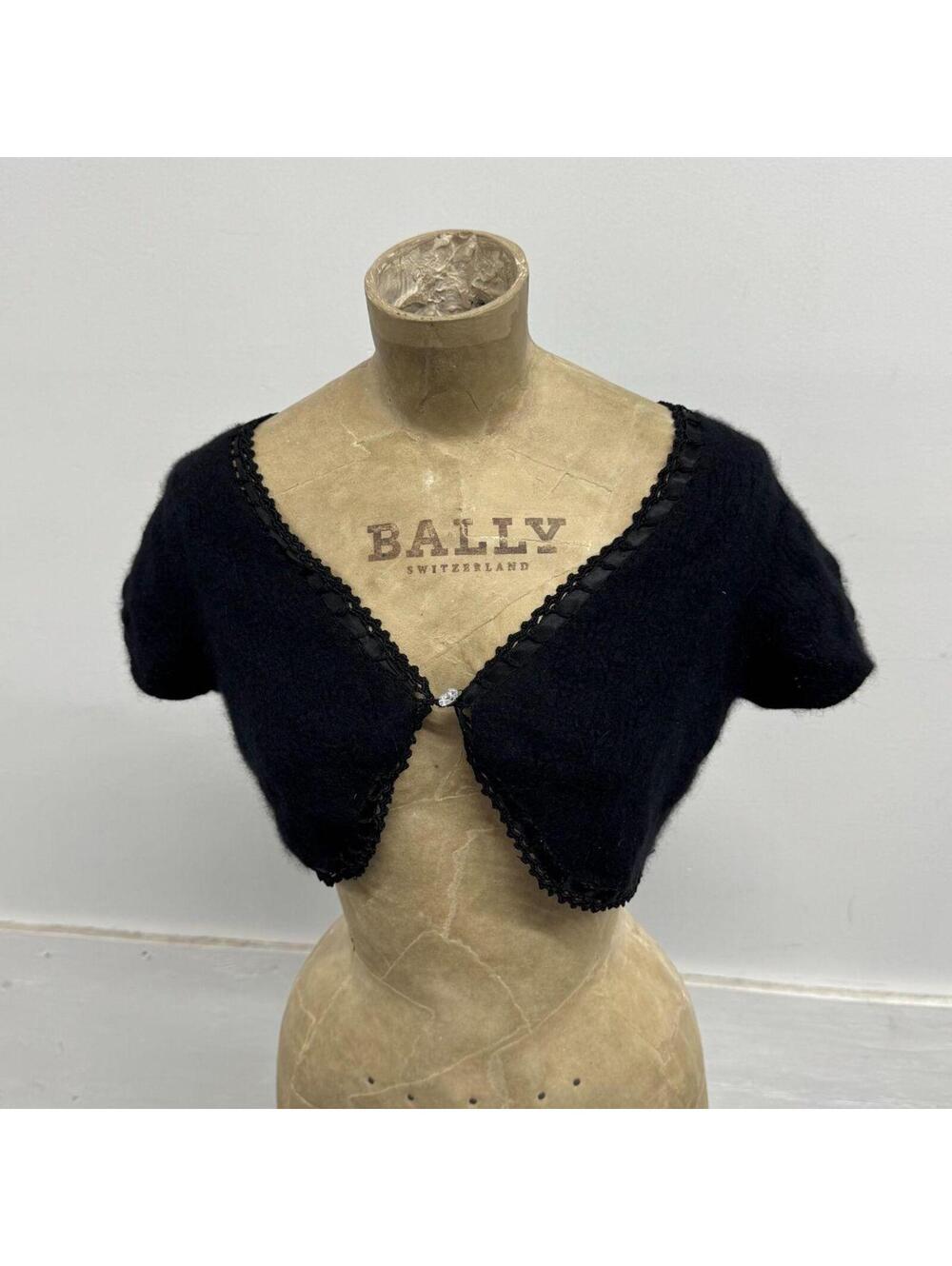 Vintage Karen Millen Angora-Blend Knitted Bolero Shrug Black Y2K